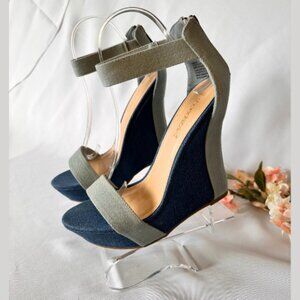 Denim Platform Wedge Sandals